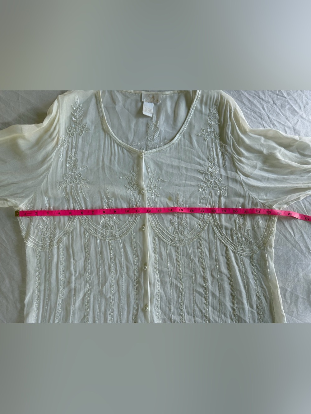 Soft Surroundings Ivory Beaded Embroidered Sheer Blouse - Picture 8 of 14